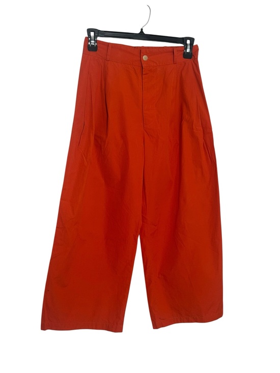 Gallego Desportes Pants - Gallego Desportes Orange Cotton Pleated Wide Leg Pants Size S Made in France